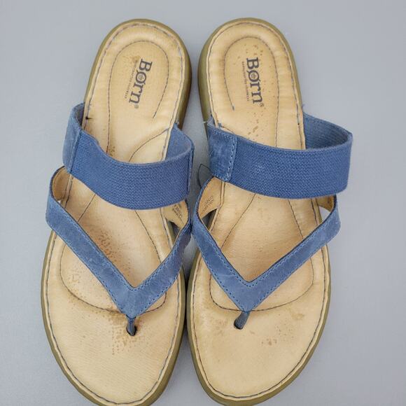 Born Nevis Thong Comfort Sandals Full Grain Blue Leather Slide Women’s Size 10 - Picture 6 of 11